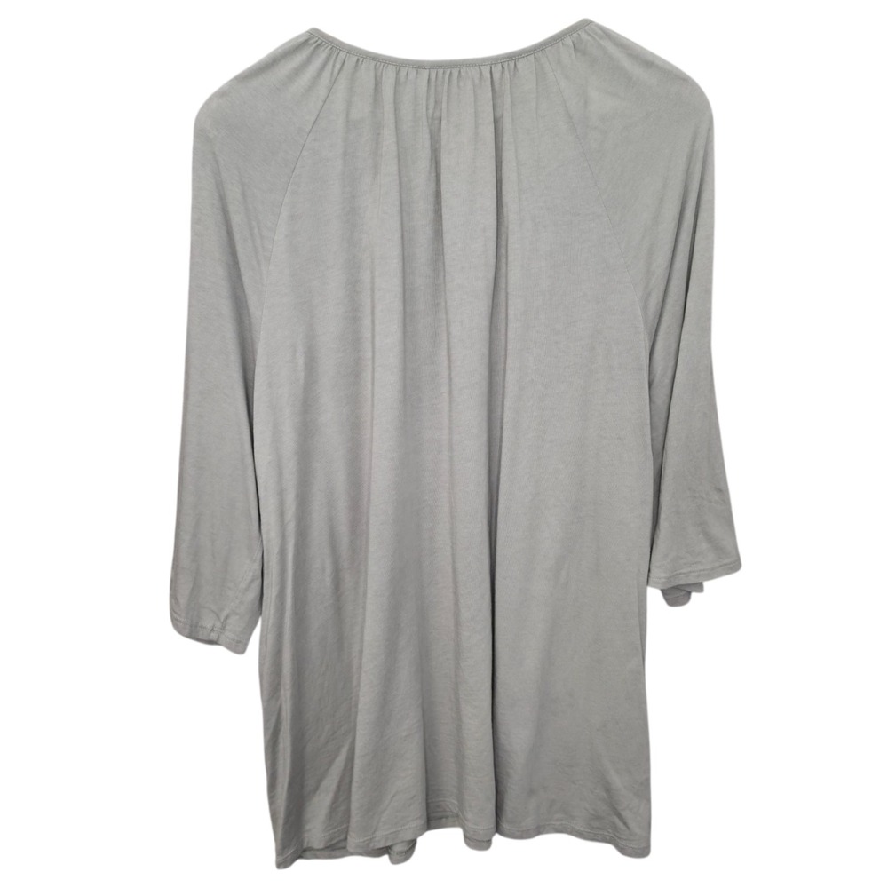 J Jill Top Womens XL Green Embroidered Keyhole Neck Peasant Blouse 3/4 Sleeve - Picture 6 of 7